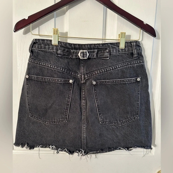 WE THE FREE PEOPLE Blk Rugged Aline Denim Button Fly Raw Hem Mini Jean Skirt 27 - Picture 10 of 11